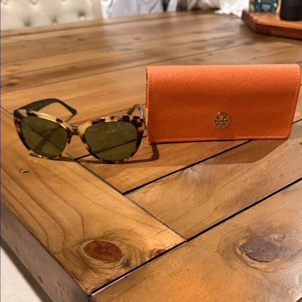 Tory Burch Tortoiseshell Frames with Green Lenses and Orange Case